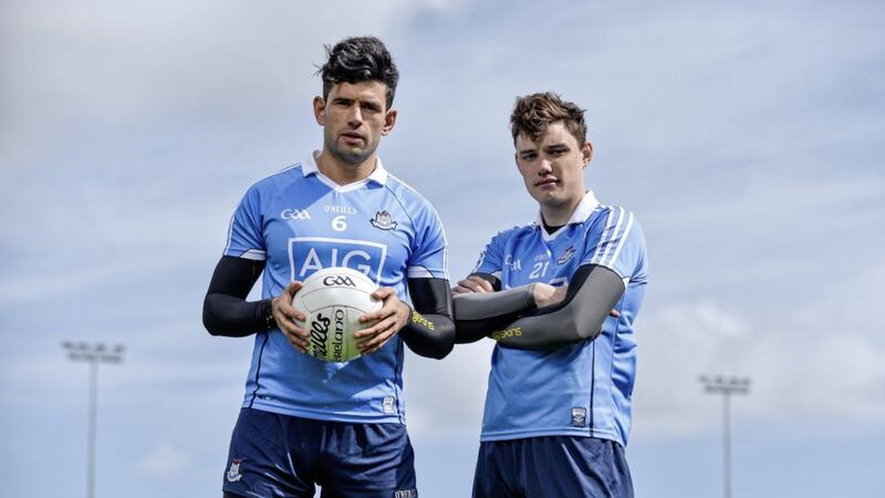SKINS ambassador Cian O&rsquo;Sullivan, along with Dublin hurler Eoghan O&rsquo;Donnell, launched the renewal of the partnership between leading sports compression wear brand SKINS and Dublin GAA at DCU High Performance Gym and pitches, in Glasnevin, Dublin. Pictured are Cian O&#39;Sullivan, left, and Eoghan O&#39;Donnell Picture by Sam Barnes/Sportsfile 