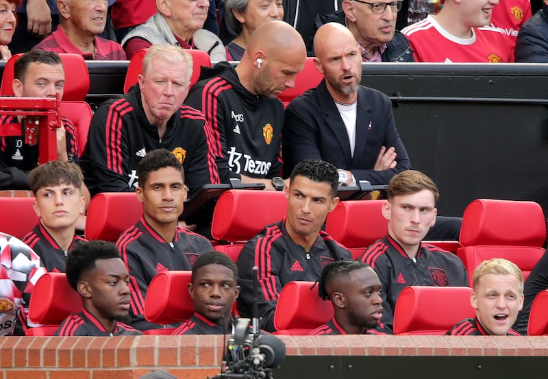 Lavelle was impressed with how Man Utd boss Erik ten Hag (top right) dealt with fading star Cristiano Ronaldo.