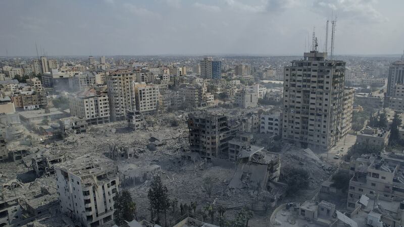 Rubble of buildings hit by an Israeli airstrike in Gaza City on Tuesday (Hatem Moussa/AP/PA)