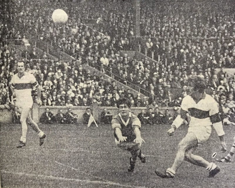 Mickey Niblock gets a shot off during Derry&#39;s 1970 All-Ireland semi-final defeat by Kerry. He was &quot;disillusioned&quot; by the manner in which Derry fell away and decided to go to America soon after.  