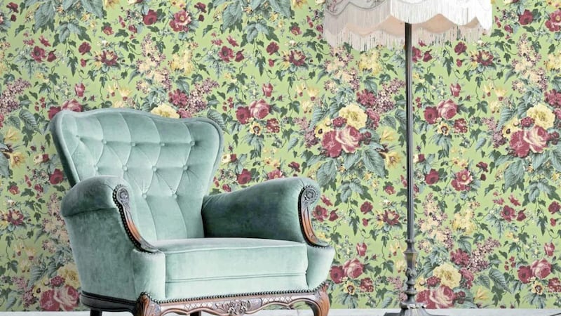 Faded Glamour Vintage Green Wallpaper, other items part of room set, Woodchip and Magnolia, landscape 