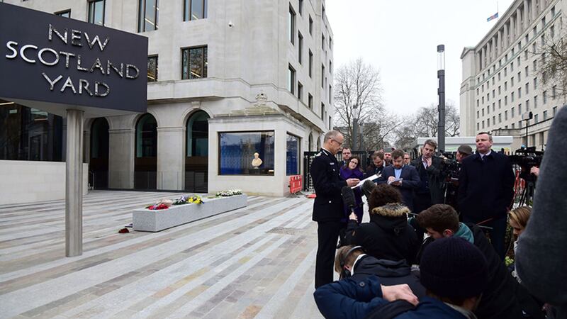 Mark Rowley, Acting Deputy Commissioner of the Metropolitan Police, speaks to the media outside New Scotland Yard in London, as arrests connected to the Westminster terror attack were made across the country&nbsp;