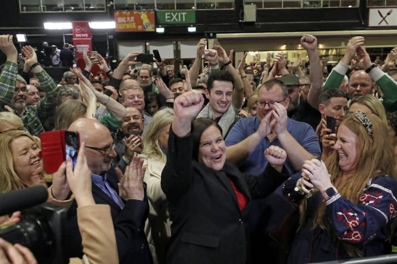 Sinn F&eacute;in Leader Mary Lou McDonald is elected as ballot papers are counted at the RDS in Dublin. Niall Carson/PA Wire. 
