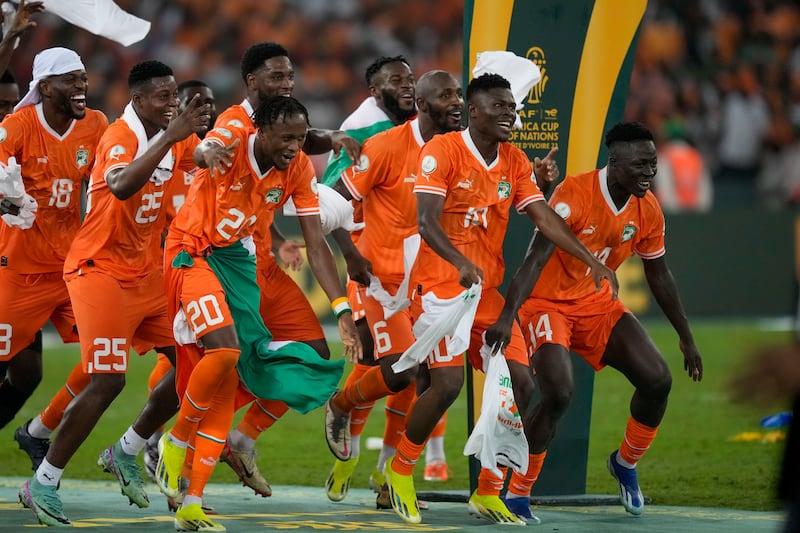 Ivory Coast celebrated after beating Nigeria in the Africa Cup of Nations final (Sunday Alamba/AP)