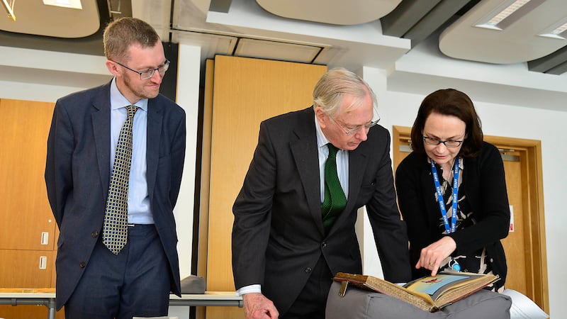 The Duke of Gloucester unveiled a commemorative plaque at the Public Records Office (Proni/PA)