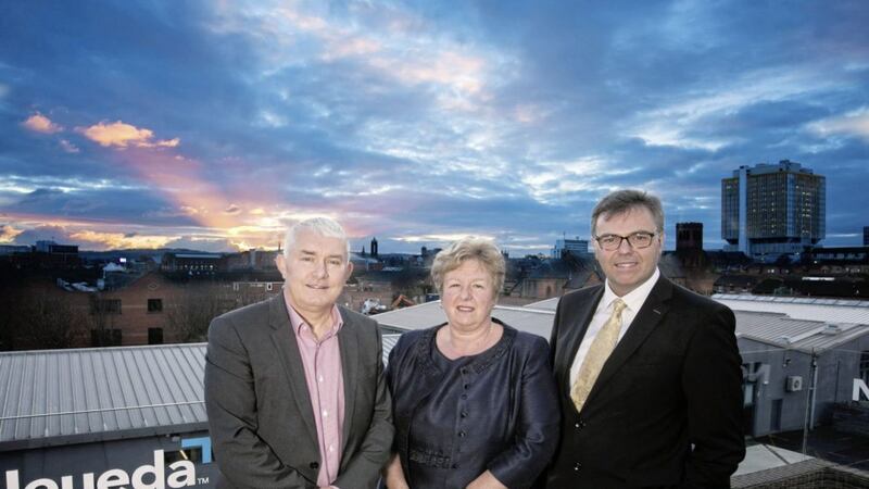 Pictured at a recent Neueda business breakfast are Brendan Monaghan, chief executive, Neueda; chairman of Neueda, Helen Kirkpatrick and Alastair Hamilton, chief executive, Invest Northern Ireland 