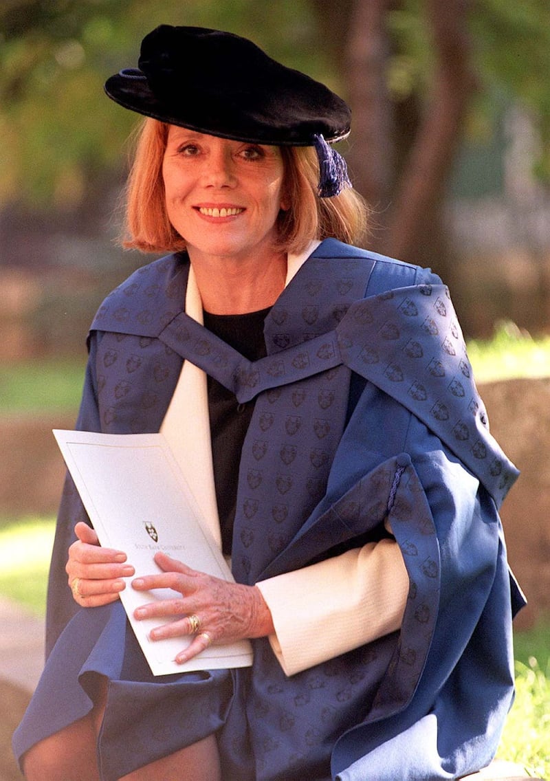 Dame Diana Rigg after she was presented with an honorary degree from the South Bank University at Southwark Cathedral in London