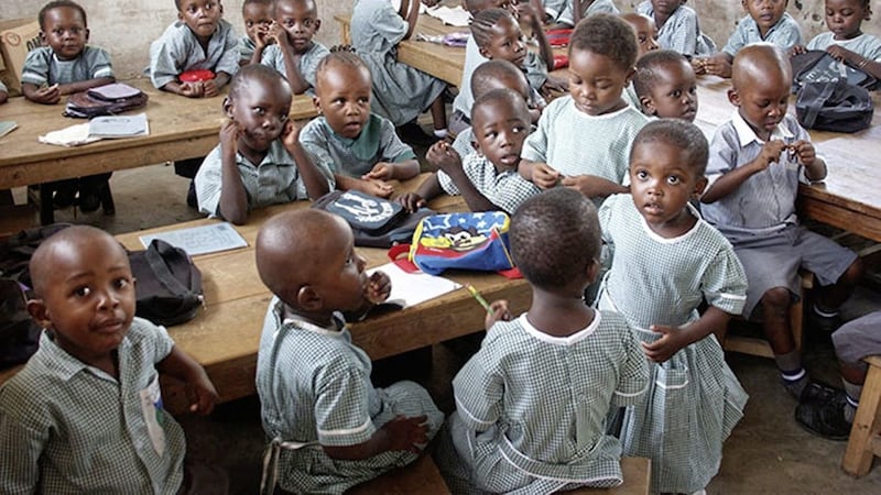 Irish schoolchildren helped provide uniforms for these pupils in Sub-Saharan Africa 