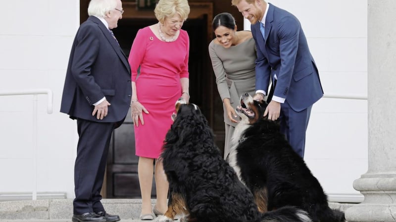President Michael D Higgins and his wife Sabina introduce their dogs Br&oacute;d and S&iacute;oda to Prince Harry and his wife the Duchess of Sussex at &Aacute;ras an Uachtar&aacute;in. Could voters in the north be going to the polls during the next presidential election?