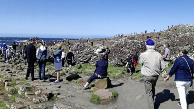 Visitors at the Giant&#39;s Causeway in Co Antrim 