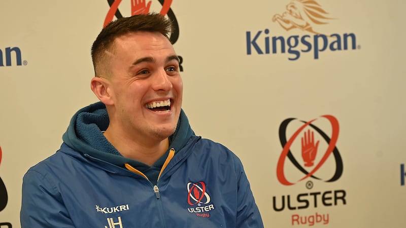 Pacemaker Press 26-02-2024:  
 
Ulster Rugbys Centre James Hume pictured during a press preview of the upcoming BKT United Rugby Championship Origins Round 11 fixture against Dragons at Kingspan Stadium in Belfast.
Picture By: Arthur Allison/Pacemaker Press.