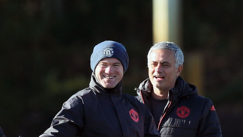 Manchester United's Wayne Rooney and manager Jose Mourinho &nbsp;