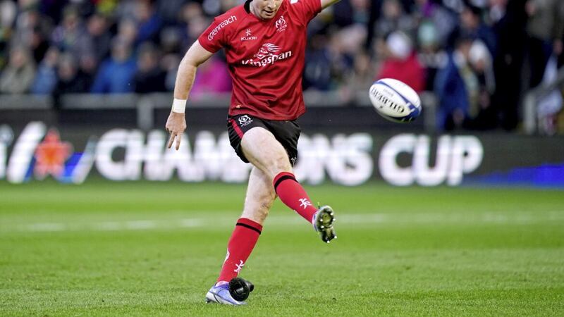 Ulster&#39;s Nathan Doak scores a conversion during the Heineken Champions Cup, Pool A match at cinch Stadium at Franklin&#39;s Gardens, Northampton. Picture date: Sunday January 16, 2022. 
