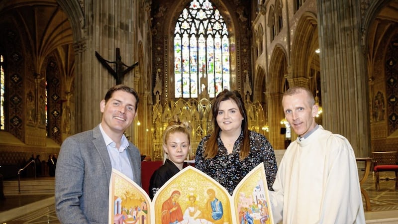 Participants at the Armagh Parish Celebrates Family Life included, pictured from left, Malachi Cush, kickboxing champion Jesse-Jane McParland, St Catherine&#39;s College teacher and Michaela Camp leader Colleen Gribben and administrator Fr Peter McAnenly. Picture by www.LiamMcArdle.com 