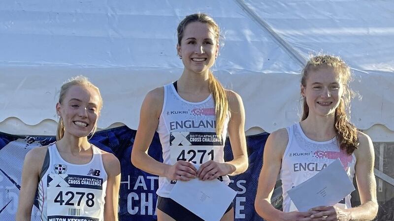 Grace Carson (left) finished second in the Home Countries Cross Country International in Milton Keynes 