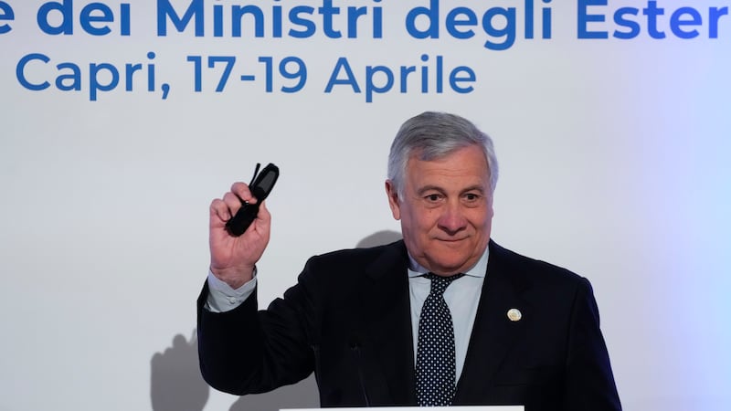 Italian foreign minister Antonio Tajani held a final press conference at the G7 foreign ministers’ meeting on Capri Island (AP)