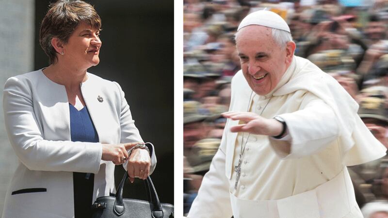 &nbsp;Arlene Foster will be away with her family and unable to accept her invitation to the Pope's address in Dublin Castle next Saturday