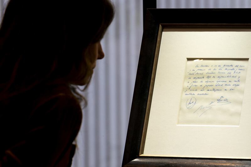 The napkin is on display at Bonhams in London throughout the auction