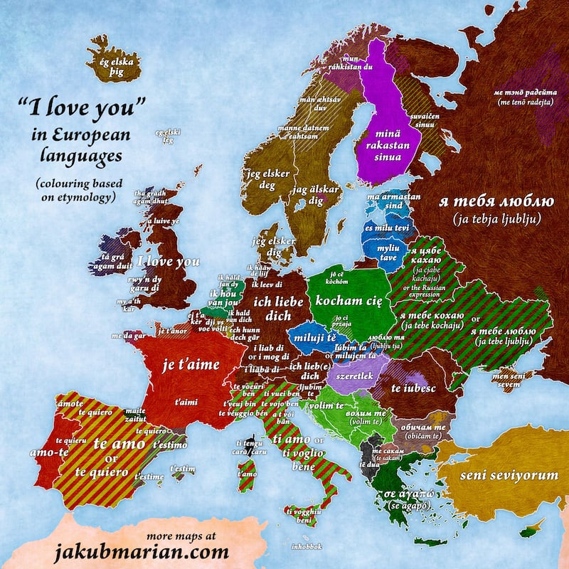 The map showing how to say I love you