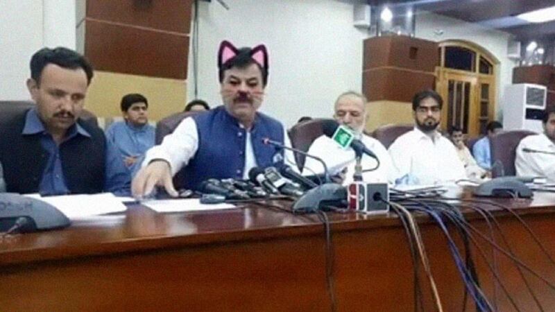 The ruling party apologised after a minister was showing with cartoon cat ears and whiskers.