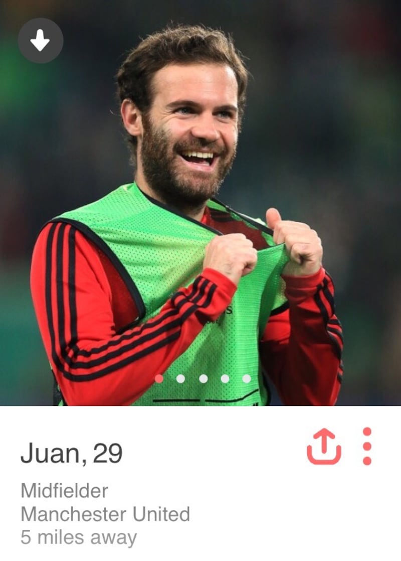 A fake Tinder profile for Juan Mata