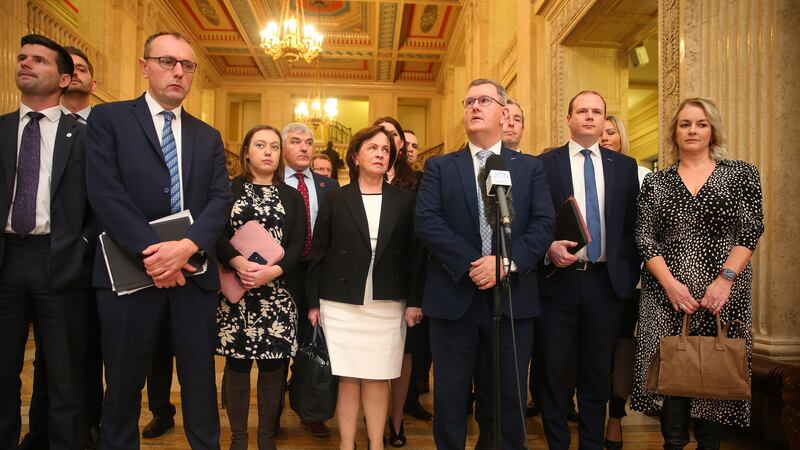 DUP MLA's gather at Stormont today. Picture by Mal McCann