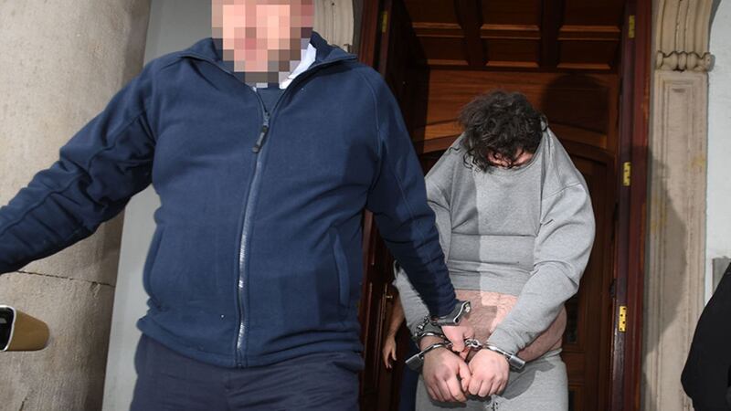 Daniel Allen in handcuffs leaving Enniskillen Courthouse today. Picture by Justin Kernoghan&nbsp;