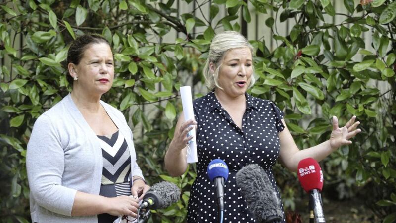 Sinn F&eacute;in president Mary Lou McDonald (left) with deputy first minister Michelle O&#39;Neill. Picture by Hugh Russell. 