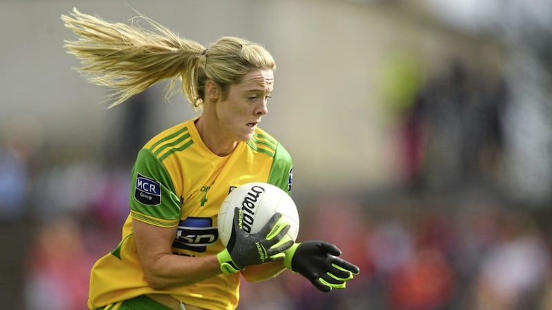 Yvonne Bonner of Donegal during the TG4 All-Ireland Ladies Football Senior Championship semi-final against Cork at Dr Hyde Park in Roscommon. Picture by Piaras &Oacute; M&iacute;dheach/Sportsfile. 
