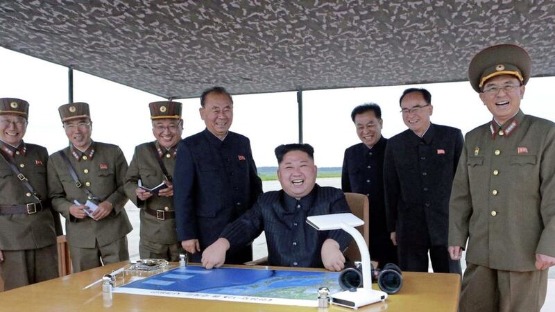 North Korean leader Kim Jong Un with military leaders Picture: Korean Central News Agency/Korea News Service via AP 