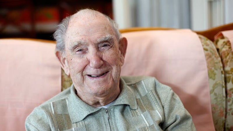 French Second World War veteran Leon Gautier pictured at his home in Ouistreaham, Normandy, in May 2019 (Thibault Camus/AP)