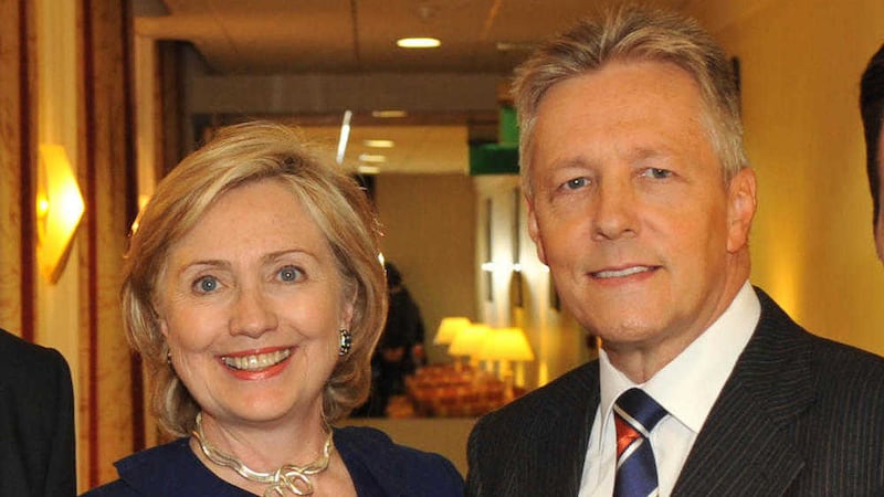 Former US Secretary of State Hillary Clinton with First Minister Peter Robinson