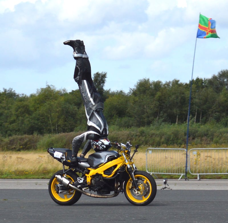 A headstand on a motorbike performed by Marco George