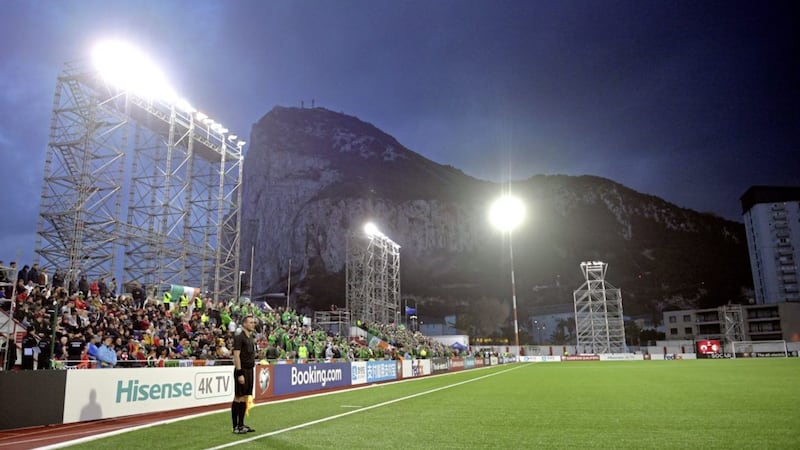 The rock of Gibraltar provided a handy catch net of sorts for wayward shots in the Euro 2020 qualifier between the Republic of Ireland and Gibraltar on Saturday Picture by PA 