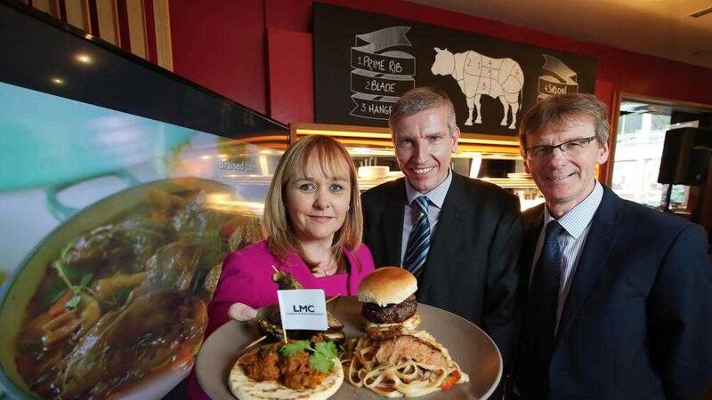 Pictured at the LMC event in Belfast are agriculture minister Michelle McIlveen with Ian Stevenson, centre, chief executive, LMC NI and Gerard McGivern, LMC NI 