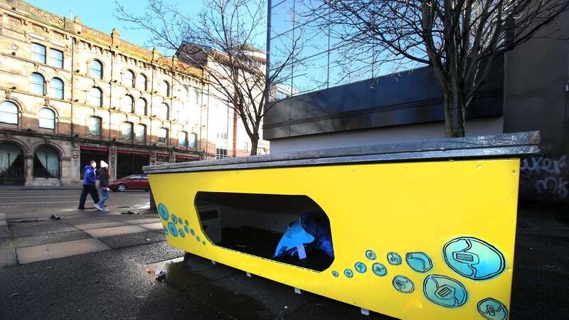 A homeless pod to help rough sleepers that appeared in Belfast city centre, was removed by council officials citing health and safety concerns. Picture by Mal McCann&nbsp;