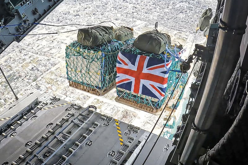 Humanitarian aid being dropped over Gaza from an RAF aircraft