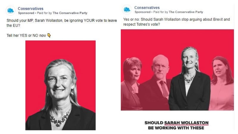 Adverts targeting Sarah Wollaston's constituents (Conservatives/Facebook)