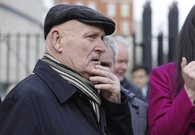 Sean McAnespie, brother of Aidan McAnespie talks to the press outside court. Picture by Hugh Russell 