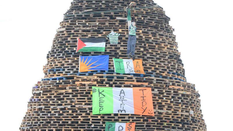Displays on a bonfire in the Ballycraigy estate in Antrim in 2014 
