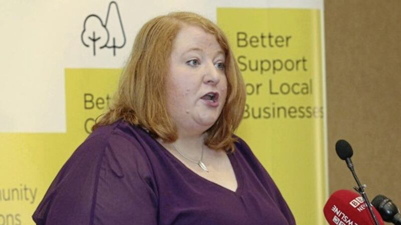 Naomi Long at the  Alliance Party Manifesto laynch in the Park Avenue Hotel Belfast Picture By Hugh Russell. 