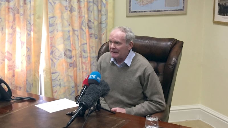 Sinn Fein's Martin McGuinness announcing his resignation at his office in Stormont Castle. Picture by Press Association&nbsp;