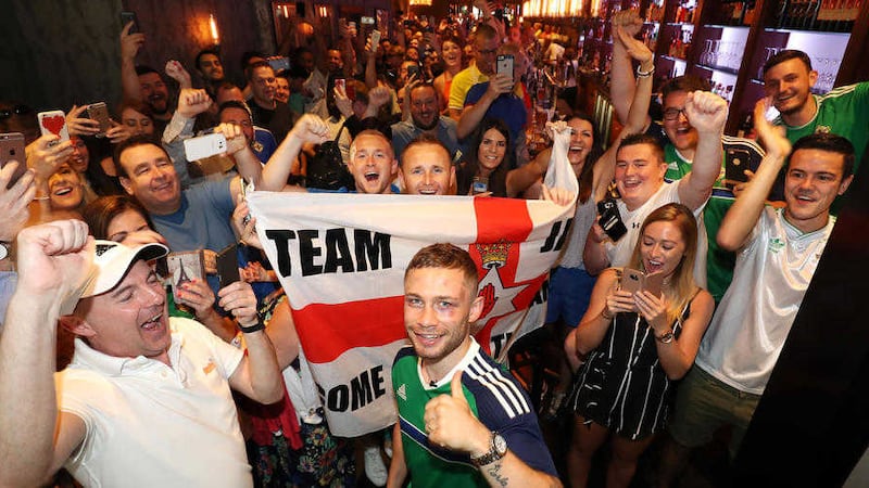 Carl Frampton met fans and bought them a round at Annie Moores bar in Manhattan. Picture by William Cherry/ Press Eye 