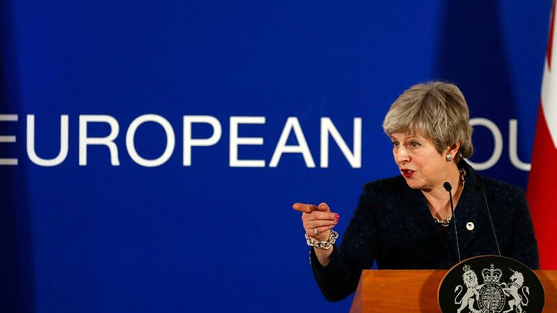 British prime minister Theresa May speaks during a media conference at an EU summit in Brussels, Friday, March 22, 2019 <br />&nbsp;