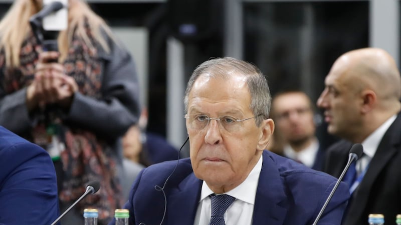 Russia’s foreign minister Sergei Lavrov, front, attends the plenary session of the Organisation for Security and Co-operation in Europe (Boris Grdanoski/AP)