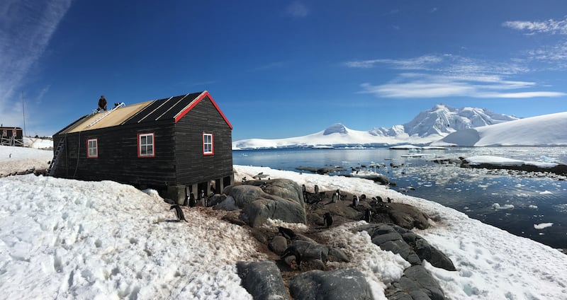 Photo of Base A at Port Lockroy with penguins