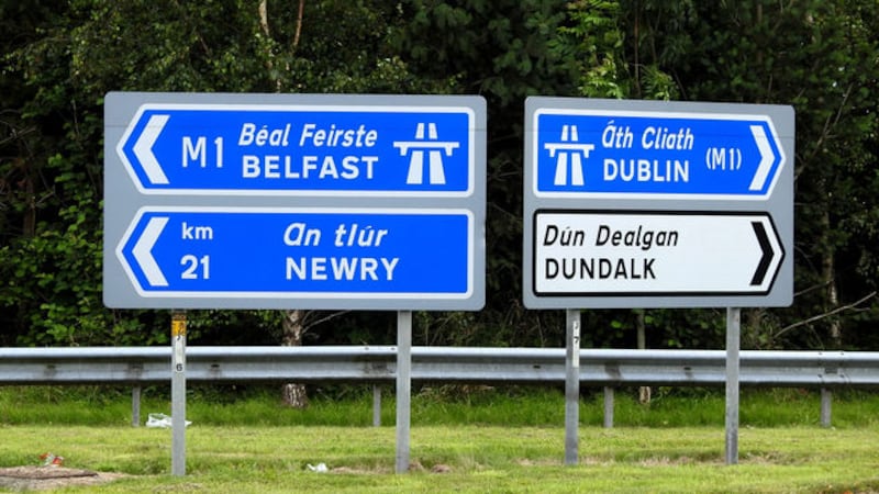 Road signs on the motorway point north to Belfast and Newry and south to Dublin and Dundalk. Partition can only be ended by a majority vote of the people in Northern Ireland &ndash; a poll that can only be held if the secretary of state believes that conditions have been met