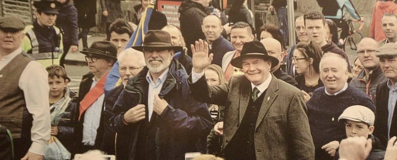 Martin McGuinness and Gerry Adams pictured at last year&#39;s Easter Rising centenary commemorations. The photographic exhibition, curated by the McGuinness Family chronicles his life including images from the family&#39;s private collection. Picture copy Margaret McLaughlin 