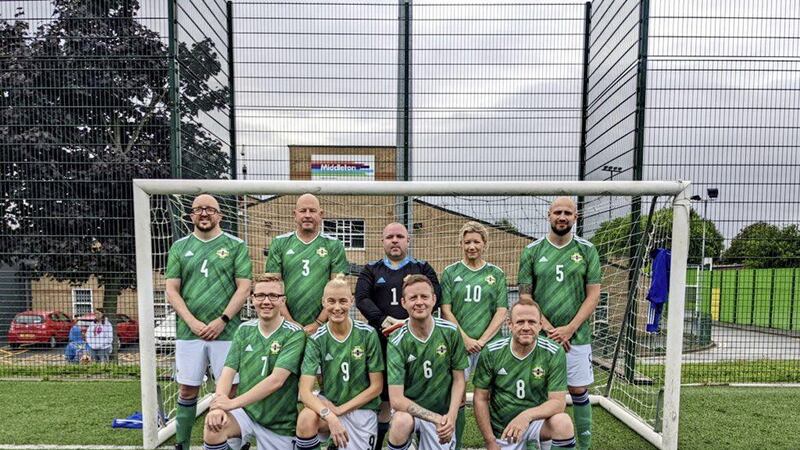The Northern Ireland squad of seven men and two women - six kidney, one heart, one liver and a bone marrow transplantee - who played in the six-a-side Transplant Games football tournament.  