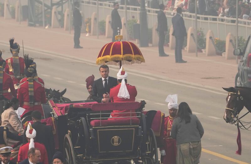 Indian President Droupadi Murmu and her French counterpart Emmanuel Macron (Manish Swarup/AP)